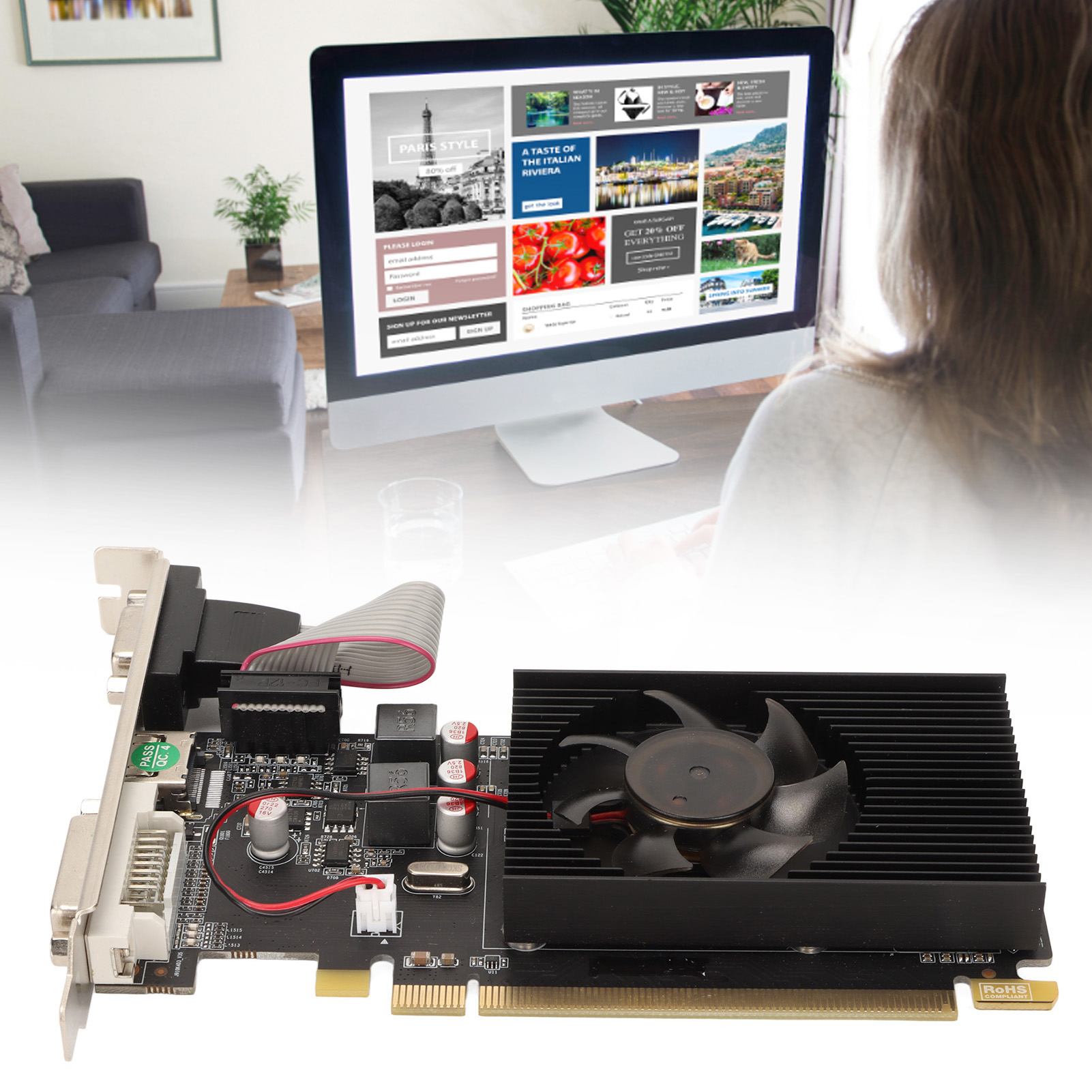 Garosa Card đồ họa 2GB Khả năng xử lý mạnh mẽ 64bit HD6450 Card đồ họa Chất liệu PCB cho máy tính để bàn Giá 1,329,000 Đồng*Miễn phí vận chuyển