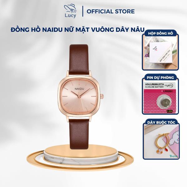 Nơi bán Đồng hồ nữ chính hãng dây da NAIDU mặt vuông phong cách Hàn Quốc viền kim loại Lucy Watches phối màu trẻ trung hiện đại (Tặng kèm hộp + pin)