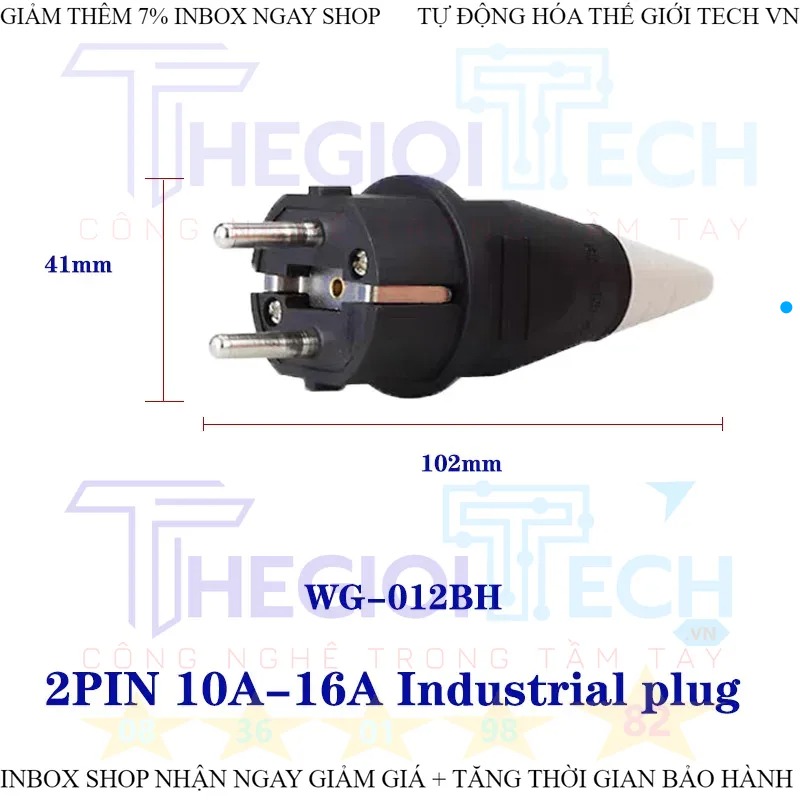 Phích cắm + ổ cắm 2P 16a kết nối kiểu công nghiệp hai lỗ 2 chấu + PE chống nước và chống bụi treo tường ổ cắm 220V 1 PHA - WG-012BH