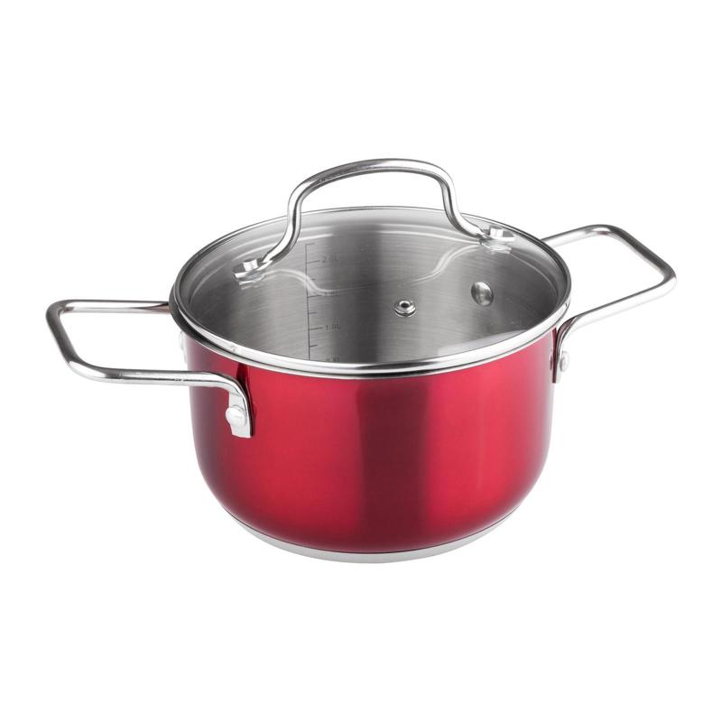 Lamart Stainless Steel Pot With Glass Lid 18X10.5Cm Red Singapore