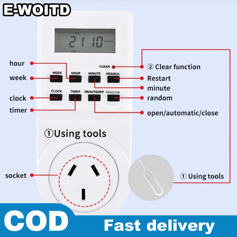 E-WOITD Ổ cắm hẹn giờ kỹ thuật số điện tử Ổ cắm hẹn giờ lập trình Ổ cắm hẹn giờ nhà bếp theo chu kỳ 24 giờ EU UK US auplug Giá 219,533 Đồng*Miễn phí vận chuyển