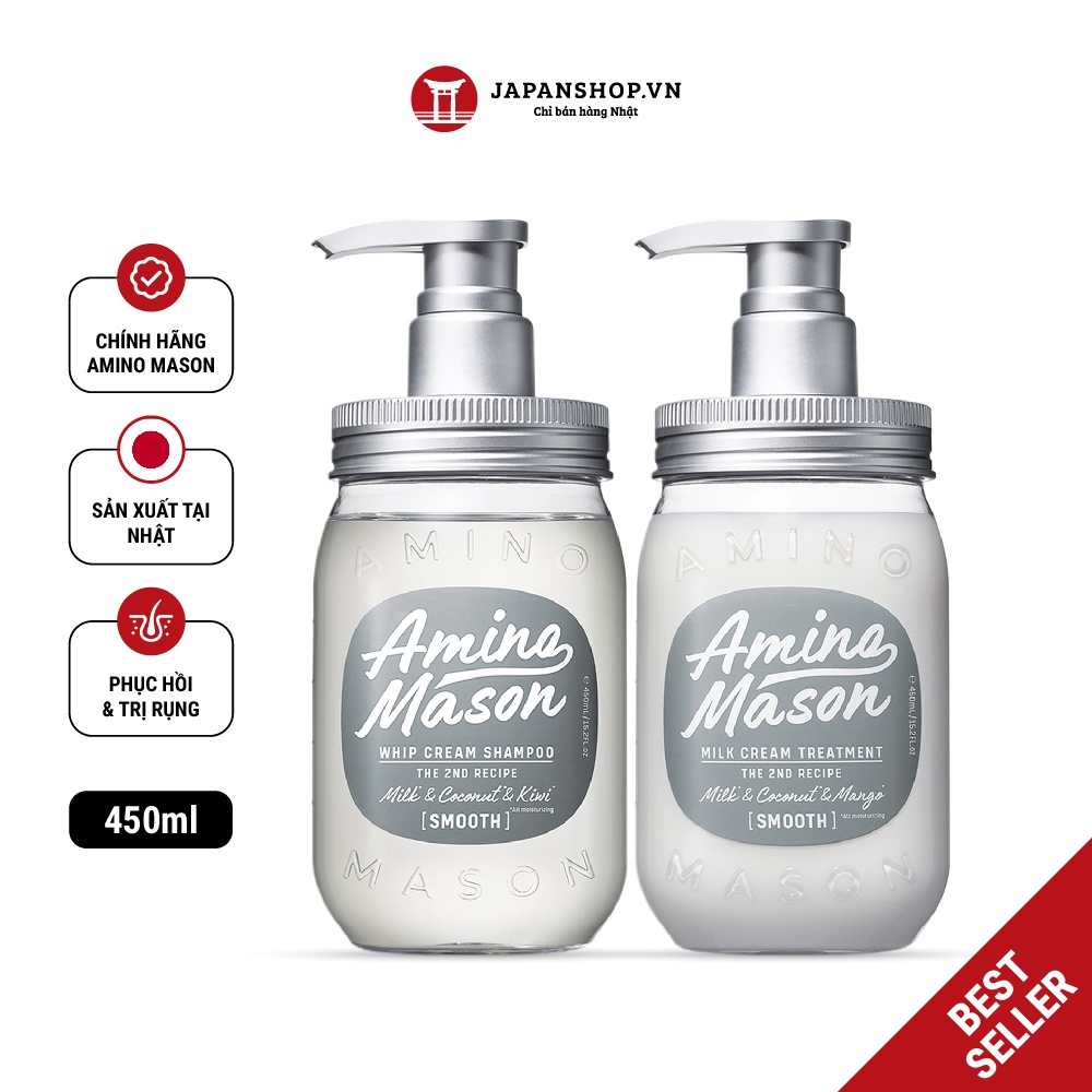 Combo dầu gội xả thiên nhiên phục hồi hư tổn cho tóc dầu, giảm bết dính Amino Mason 2nd Smooth made 