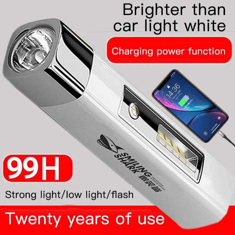 orfvqu98 Smile Shark Mini Glare Flashlight Floodlight Side Light Portable Rechargeable Torch Power Bank Multi-Ftion Tent Camping Lamp