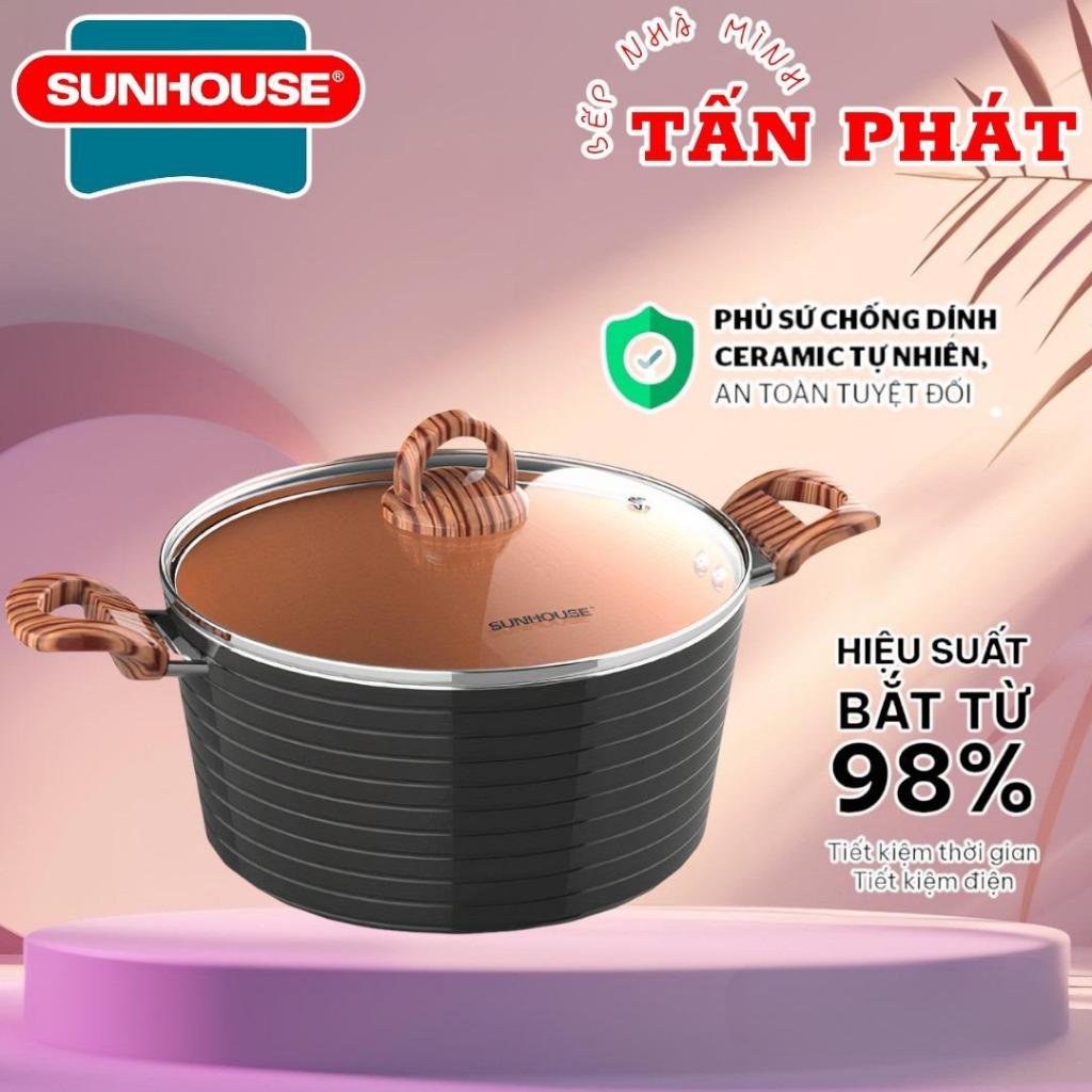 [VOUCHER 10%] Nồi ceramic chống dính đáy từ Sunhouse size 18-20-24cm dùng trên mọi loại bếp -sản phẩ