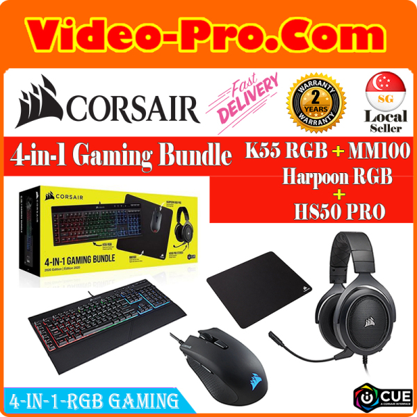 Corsair 4-in-1 Gaming Bundle (K55 RGB + Harpoon RGB + MM100 + HS50 PRO) CH-9226A65-NA Singapore