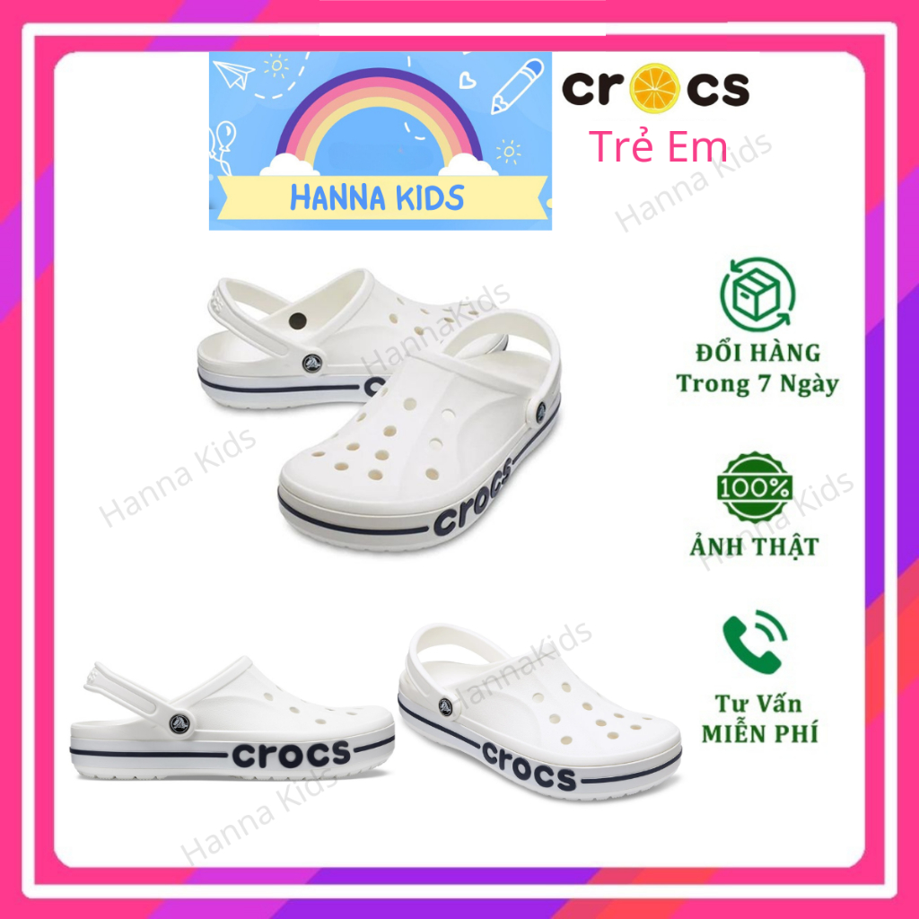 Tặng 12 sticker - dép cross cho bé trai bé gái hannakids màu trắng sục crocs baya cho trẻ em nam nữ giày kid xuất khẩu