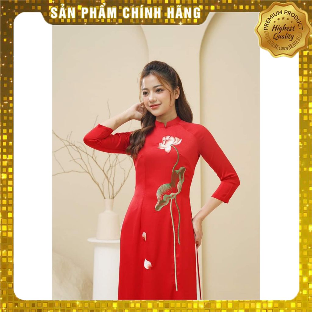 Siêu giảm giá áo dài may sẵn đỏ tây thi duyên dáng