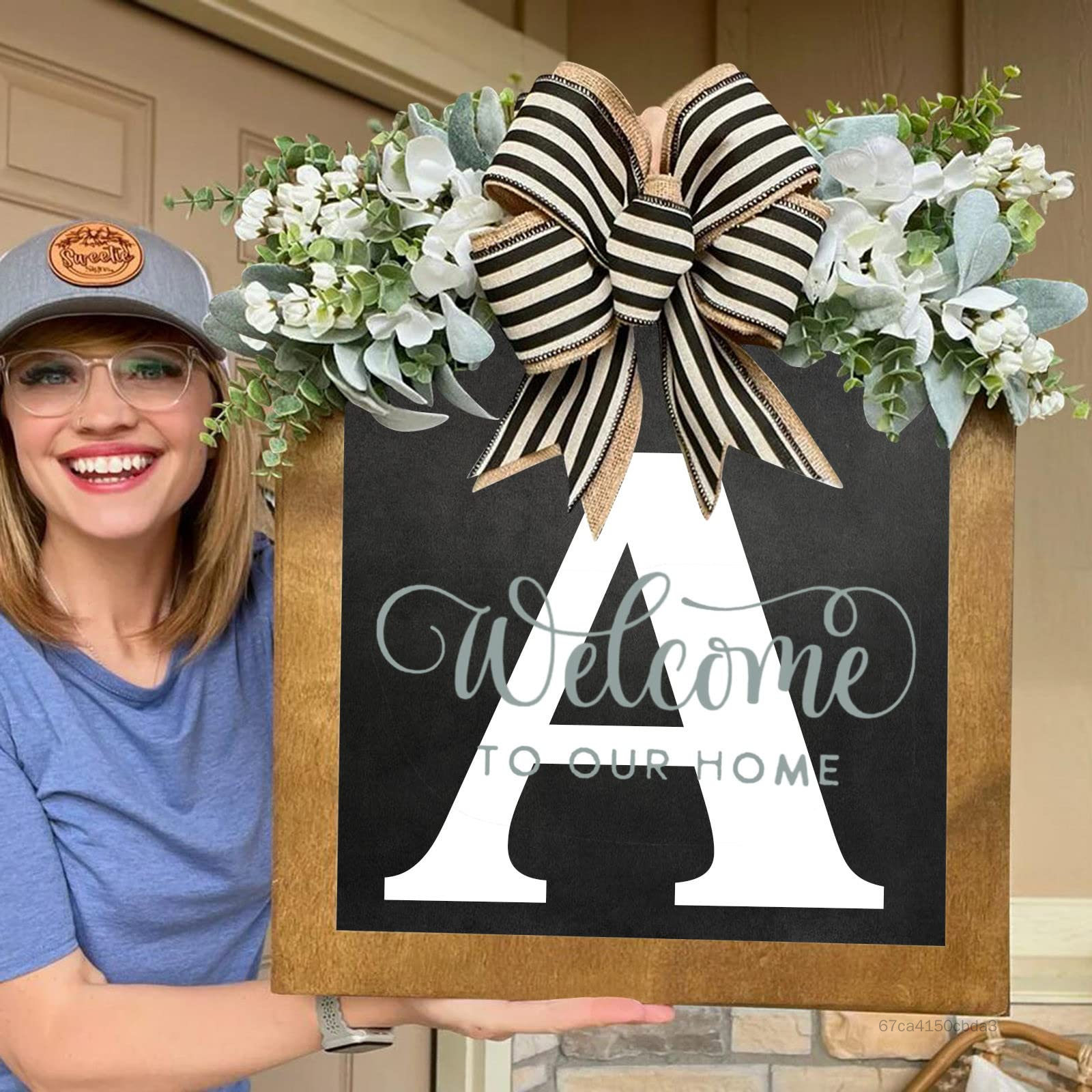Last Name Front Door Wreath Welcome Front Door Hanger Wreath for Back Door Living Room Gallery Wall HJJN-VN