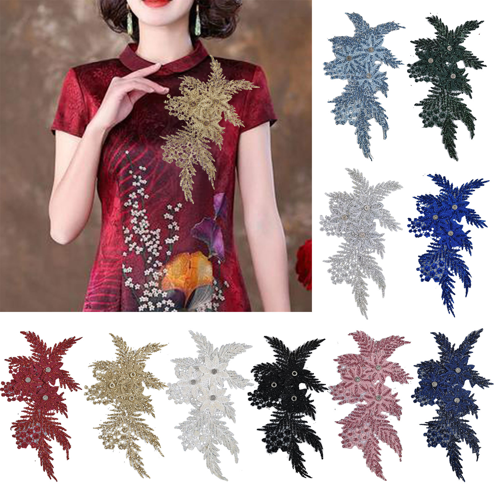 Gia nh1160®Kiểu cổ áo ren thiết kế đính sequin mềm chạm khoét 3D thêu hoa vá đường viền cổ áo viền 