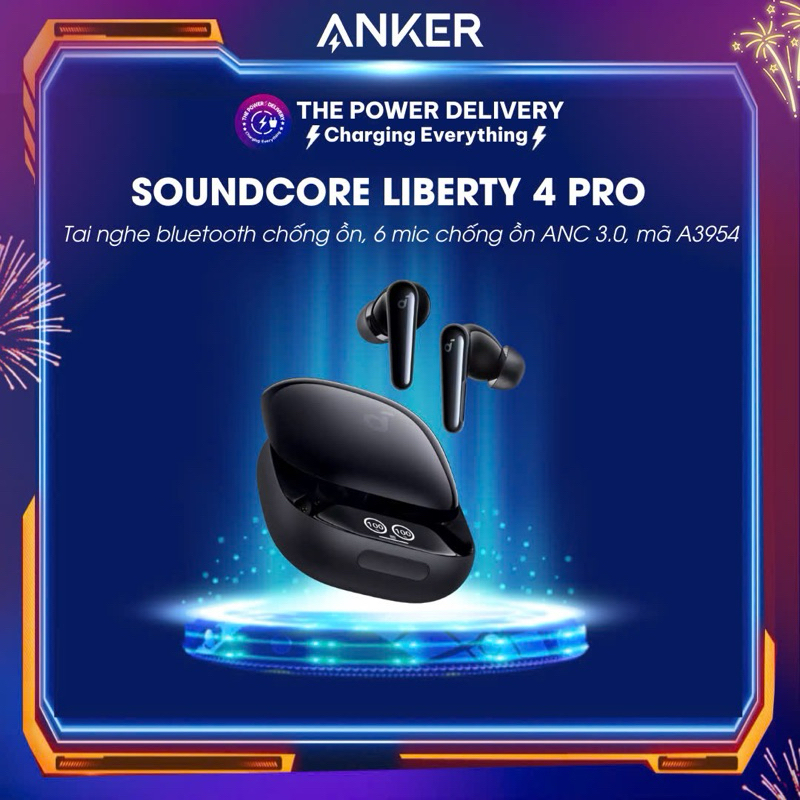 Tai nghe không dây chống ồn Soundcore Liberty 4 Pro, 6 mic chống ồn ANC 3.0, màn hình hiển thị, chuẩn Hires - A3954