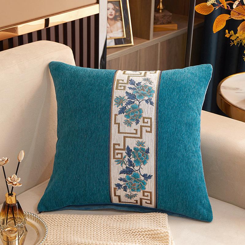 45×45cm Chenille New Chinese Style Throw Pillow Covers Oriental Floral Jacquard Ribbon Patchwork Square Cushion Cases for New Oriental Living Room Sofa Home Decor