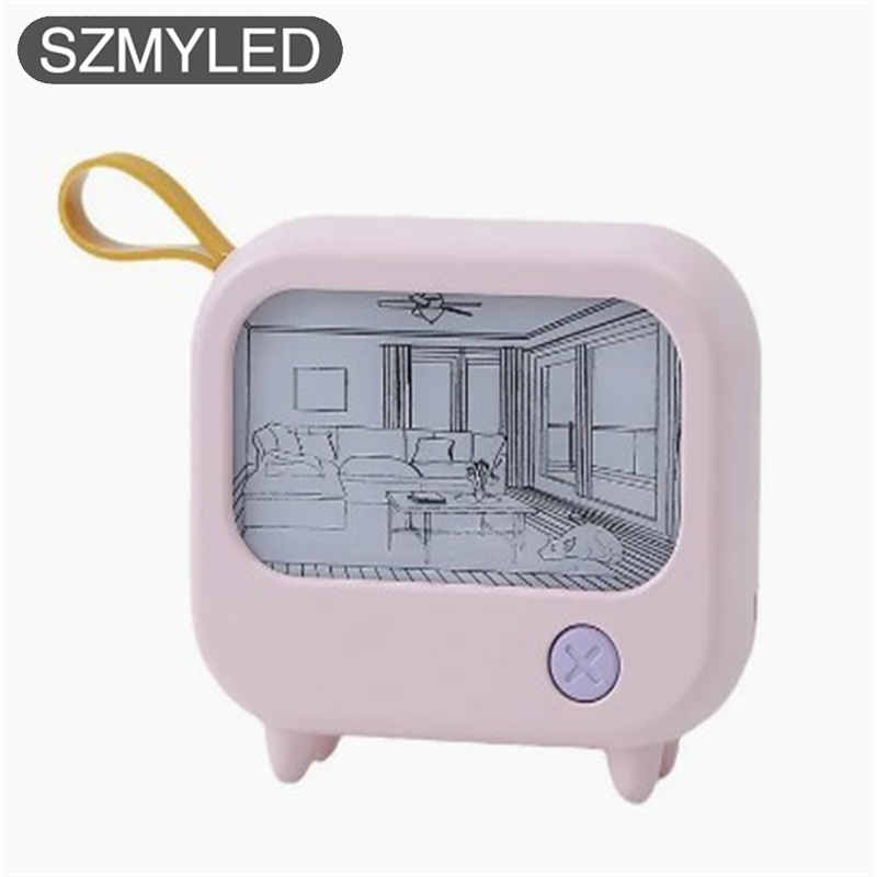 Cute TV Painting LED Night Light 2-Level Lighting Learning Table Lamp USB Charging Mini Desktop Light Birthday Gift