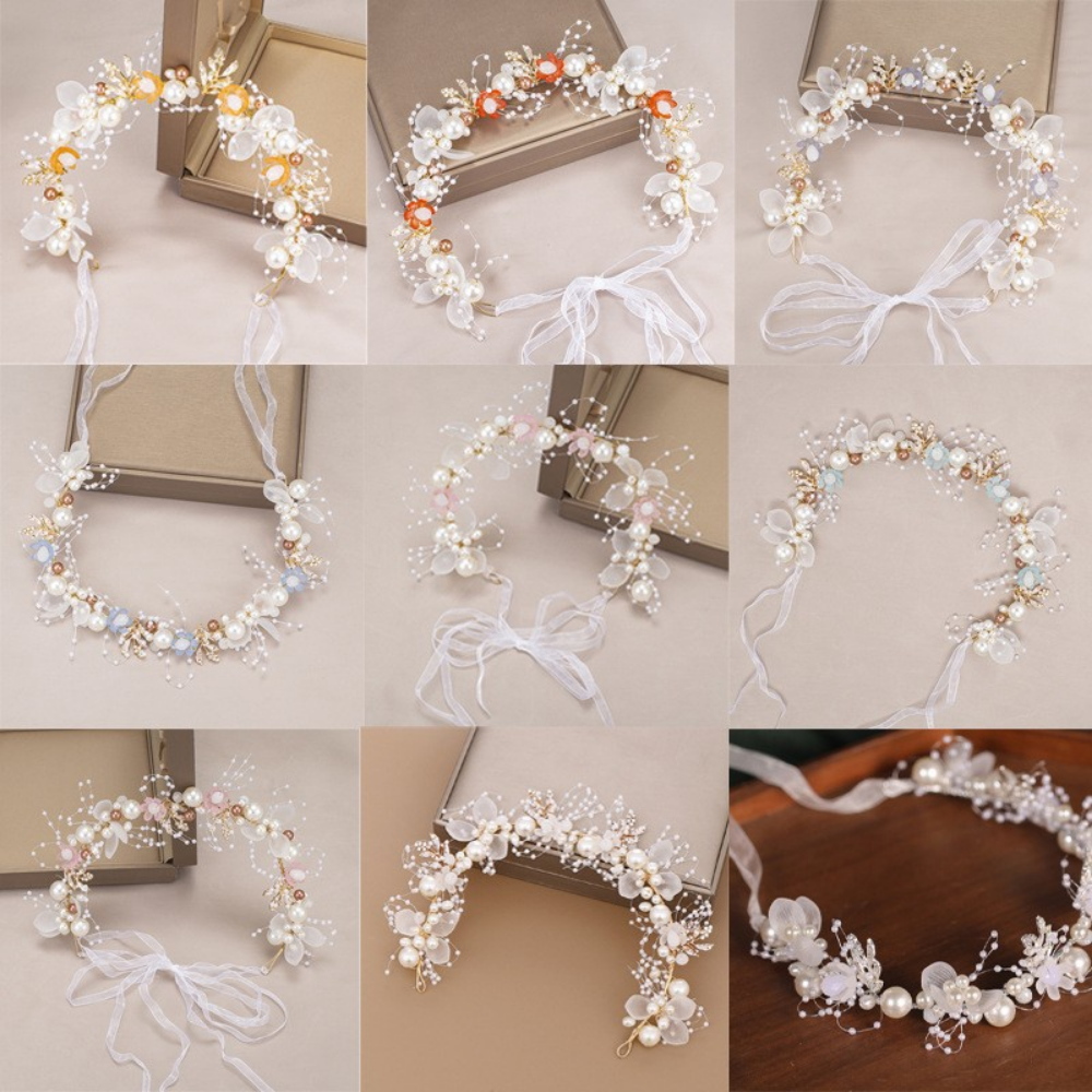 Floral Design Bridal Hair Wreath Lightweight Children Headband Handmade Adjustable Flower Crown Hairband for Wedding Accessory Photo Prop Bridal Shower Festival Wear Gift for Girls