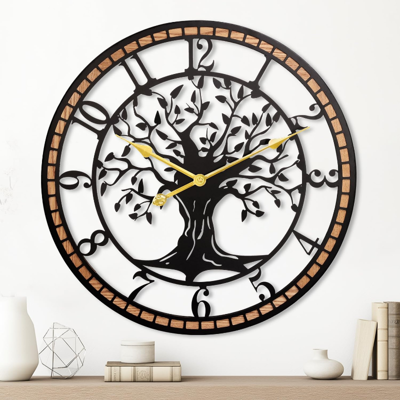 Large Wall Clock Silent Non Ticking Metal Wall Clock Decorative Modern Living Room Wall Clock Tree Design 40cm 60cm