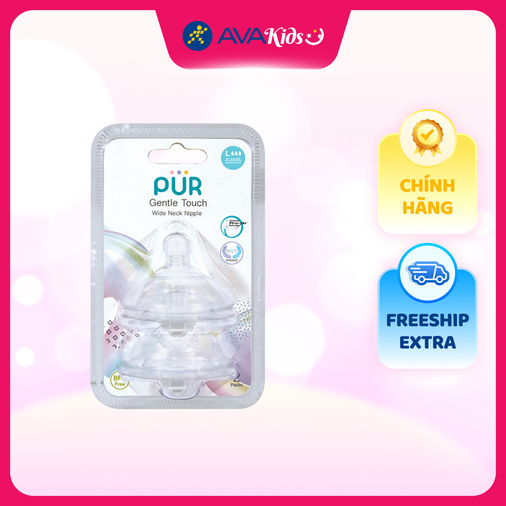 Bộ 2 núm ti Pur Milk Safe 9823 cổ rộng size L (từ 6 tháng)