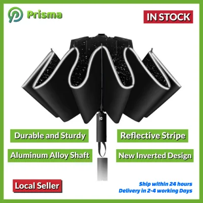 Inverted Umbrella Windproof Compact Reverse Folding Umbrella with Reflective Stripe