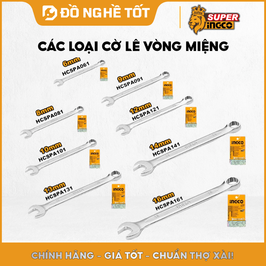 Ingco Hcspa Ring Wrenches in Many Sizes: 6mm, 8mm, 9mm, 10mm, 12mm, 13mm, 14mm for Screw and Bolt Tightening, DIY Giá 21,000 Đồng*Miễn phí vận chuyển