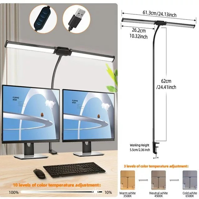 SG 10 Brightness Desk Lamp Double Head Adjustable Led Table Lights Study Dimmable monitor light Desktop