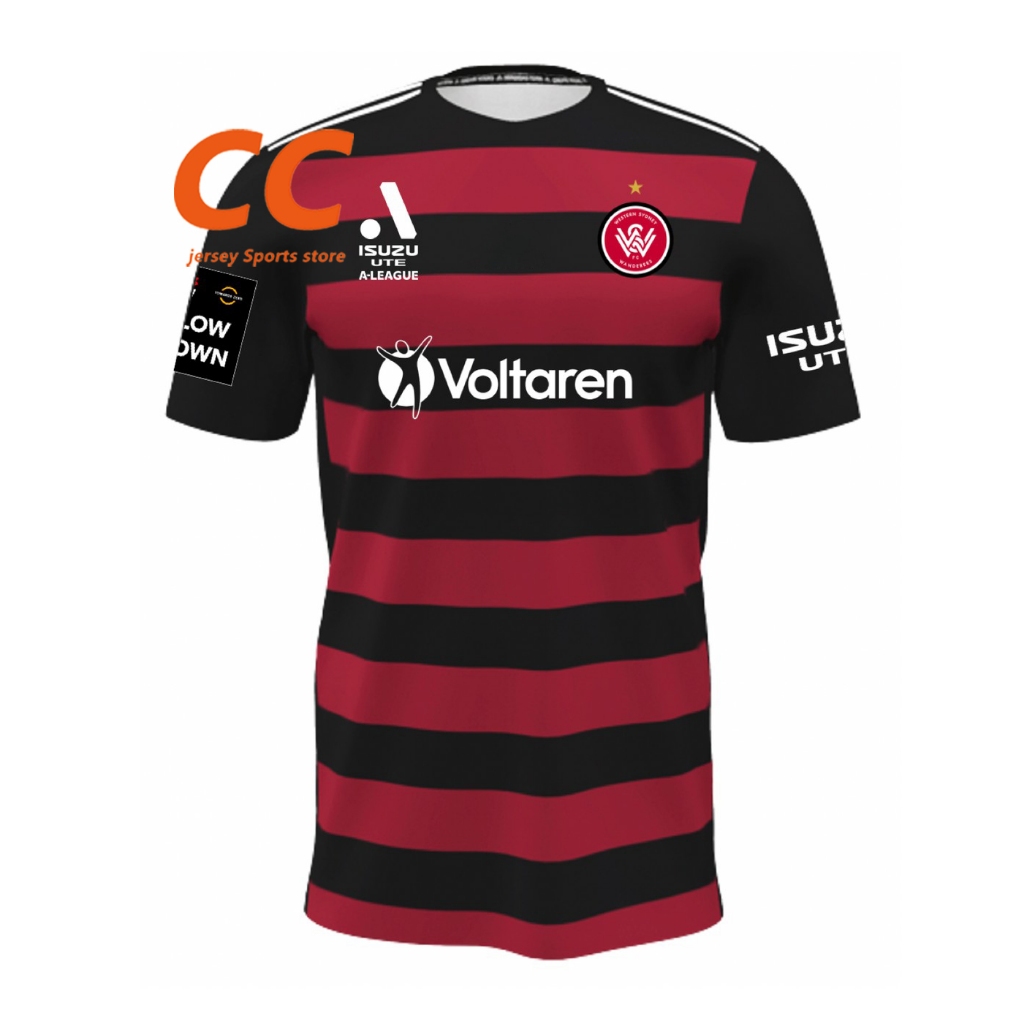 Áo thun thể thao ngắn tay Mẫu áo đội tuyển bóng đá quốc gia Western Sydney Wanderers, đồng phục sân nhà, chất lượng cao 2023-24