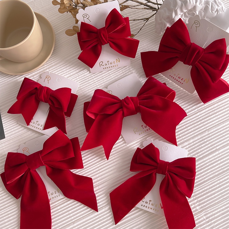 Kẹp tóc nơ đỏ nhung giáng sinh cho bạn gái dễ thương phong cách Hàn Quốc - kẹp tóc noel - Selenshop