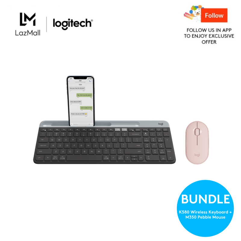 Logitech K580 Slim Wireless Multi Device Keyboard Logitech Pebble M350 Wireless Mouse With Bluetooth Or