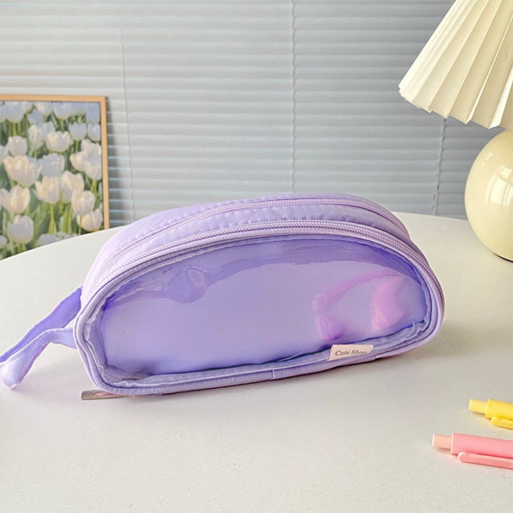 DBI Tempat Pensil Transparan 2 Sekat Kotak Pensil Polos Aesthetic Pouch Serbaguna Multifungsi Pencil Case Simple Stationery Storage Bag School