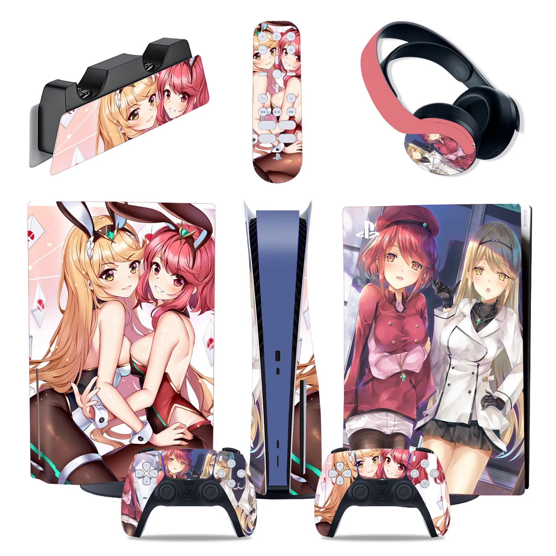 【Be worth】 Cute Girl Anime Ps5 Disc Edition 5in1 Skin Sticker Decal Cover For 5 Console Controller Skin Sticker Vinyl