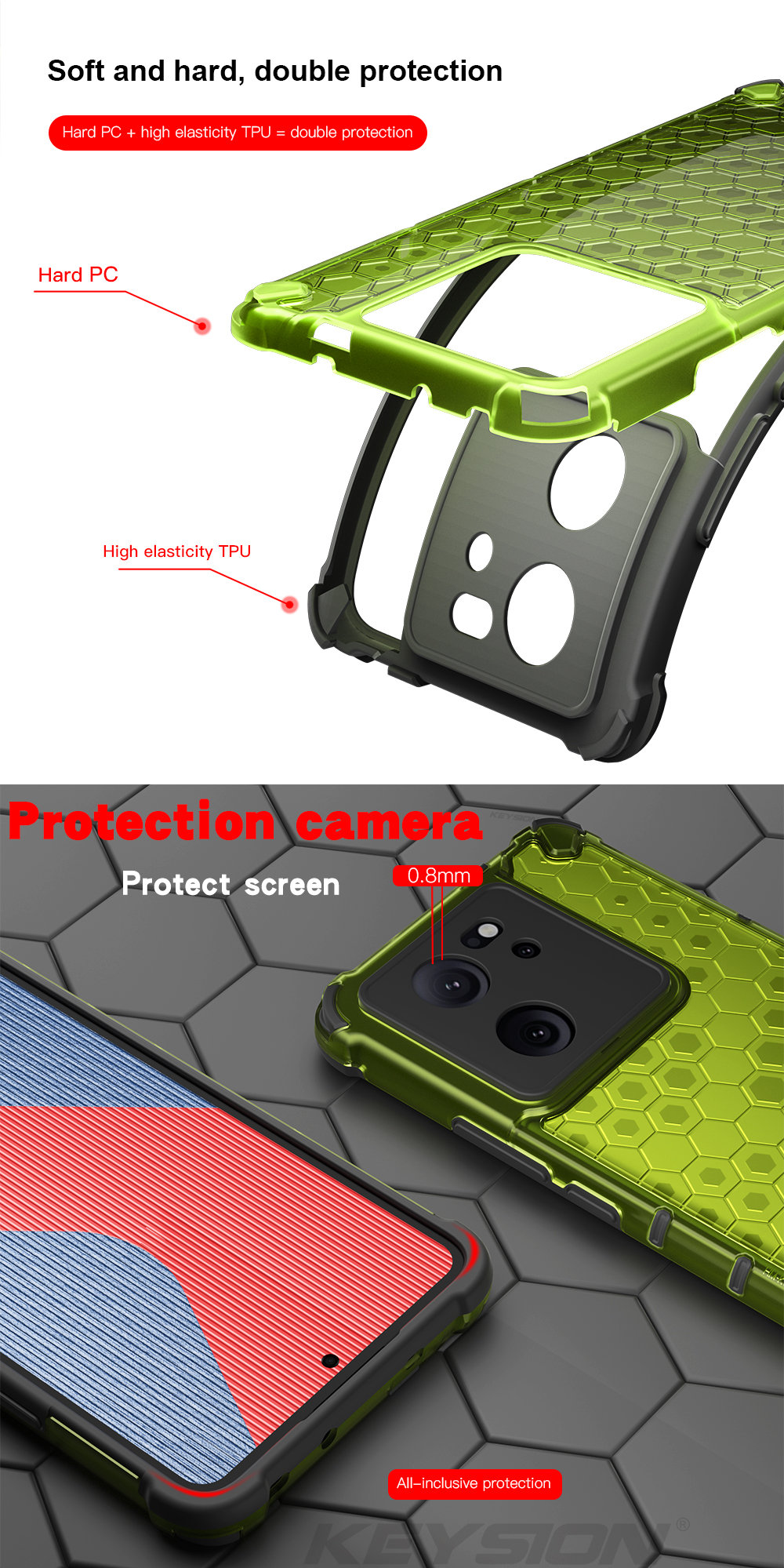 Cheap KEYSION Shockproof Armor Case for Xiaomi 13T Pro 5G Soft Silicone+PC  Transparent Honeycomb Phone Back Cover for Redmi K60 Ultra