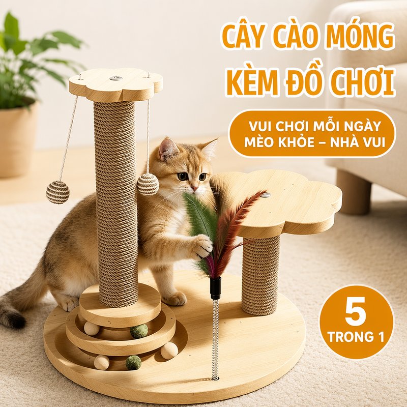 JACIRCLE trụ cào móng mèo cây leo mèo đồ chơi bóng lông vũ sisal giải trí trong nhà vận động