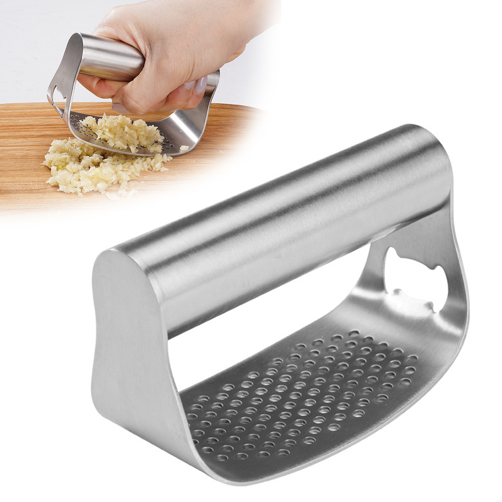 Zhutao Durable Garlic Crusher Premium Stainless Steel Garlic Press Rocker Set with Peeler and Cleaning Brush Easy Manual Mincer Crusher for Kitchen Gadgets Favorite