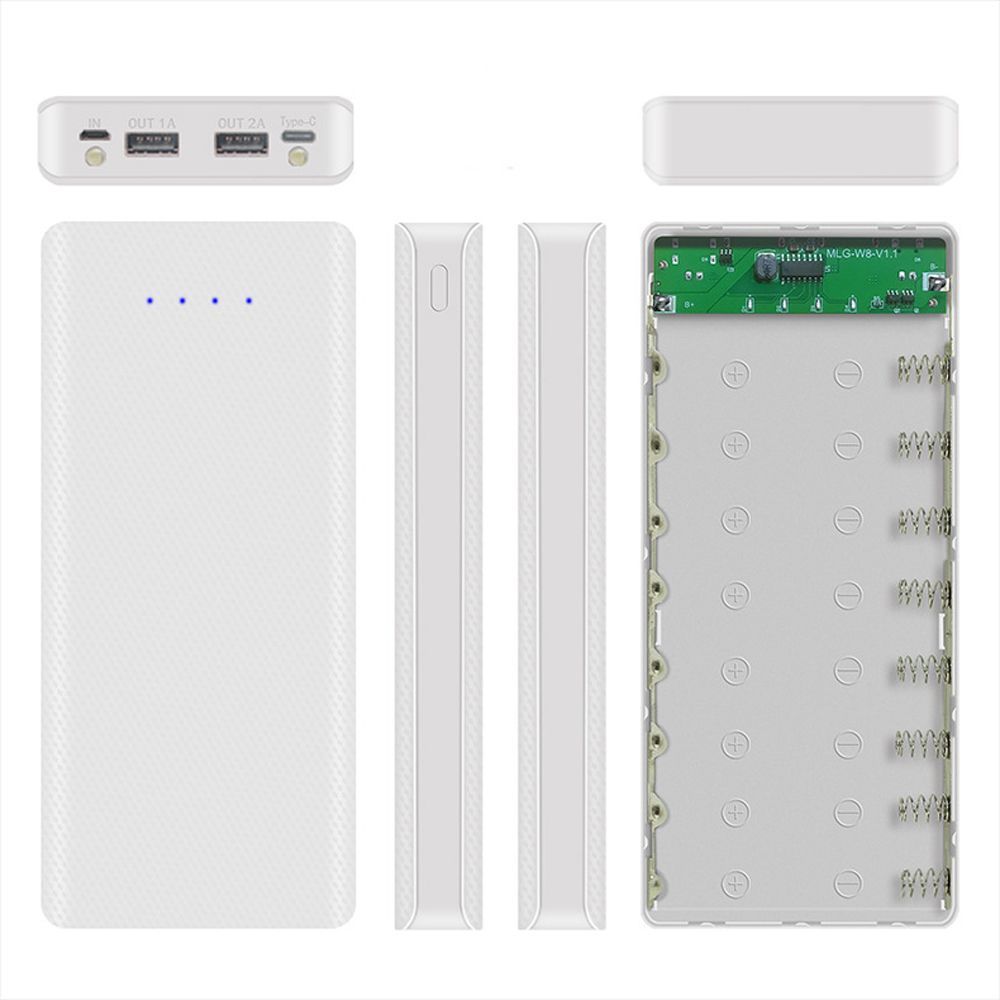 JEHUA Micro USB Tổ chức lưu trữ Hộp đựng pin Điện thoại di động Giá đỡ pin Cổng USB kép Hộp sạc pin Hộp đựng pin Hộp dự phòng điện Vỏ dự phòng điện