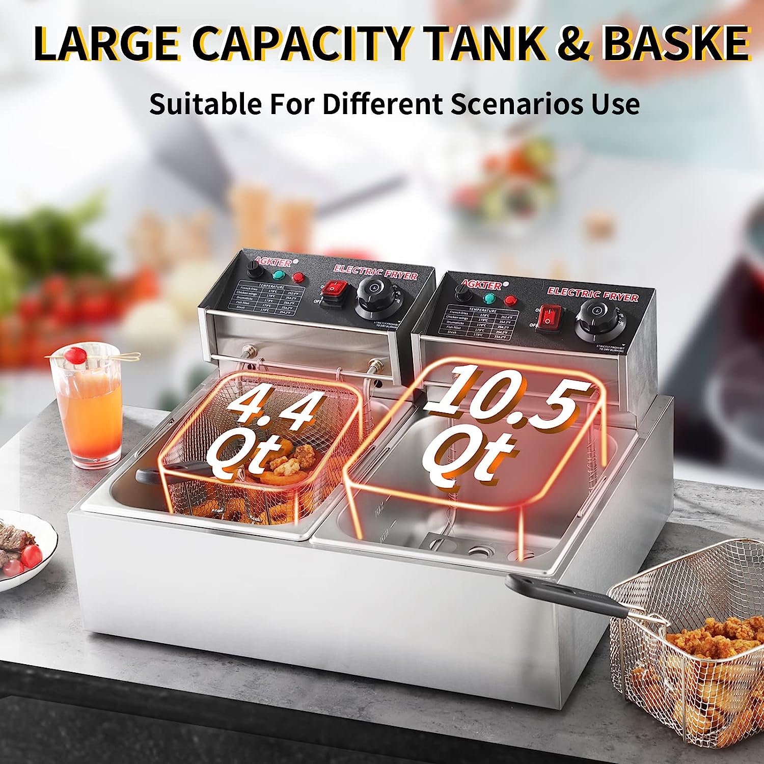 EGGKITPO Electric Deep fryer Single Tank Deep Fryer with Basket Capacity  10L(10.5QT) Electric Countertop Fryers with 60 Minute Timer for Home  Kitchen