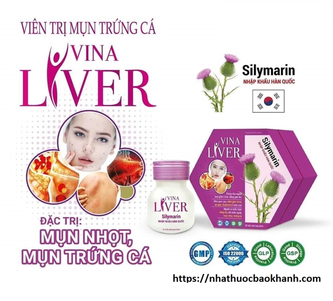 Viên uống giảm mụn trứng cá Vina Liver giúp giảm mụn nhọt, mụn trứng cá, mụn lưng; Làm thanh nhiệt m