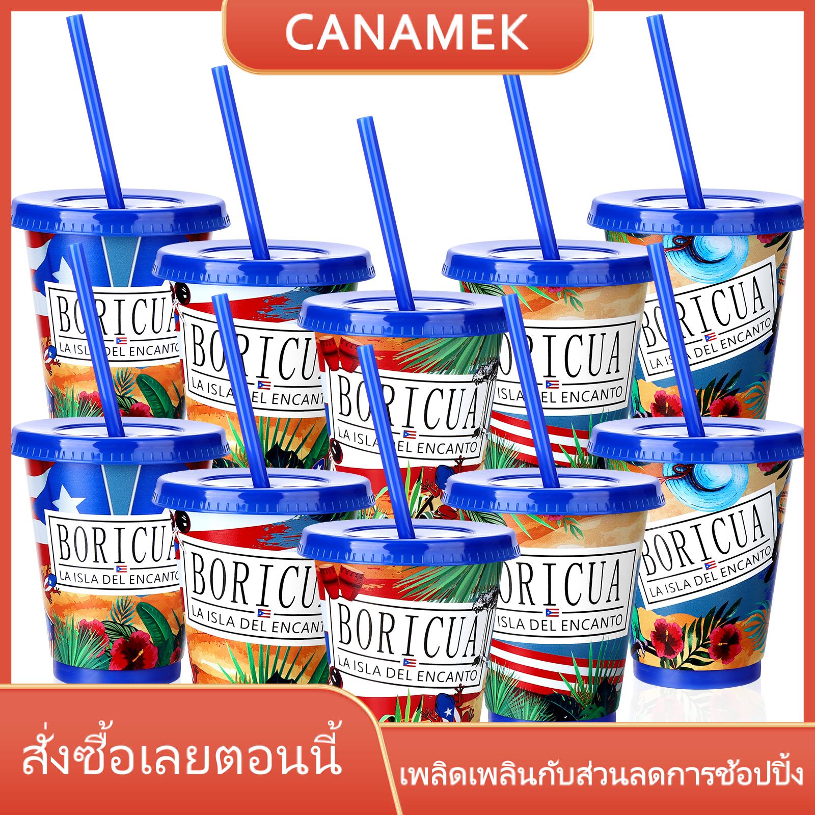 CANAMEK XIMEN 10ชิ้นถ้วยพลาสติกมีฝาปิดและหลอด16ออนซ์นำมาใช้ใหม่ได้ถ้วยน้ำขวดแก้วกาแฟเดินทางสำหรับเครื่องดื่มร้อนเย็นชาน้ำแข็ง ราคา 400 บาท*ส่งฟรี