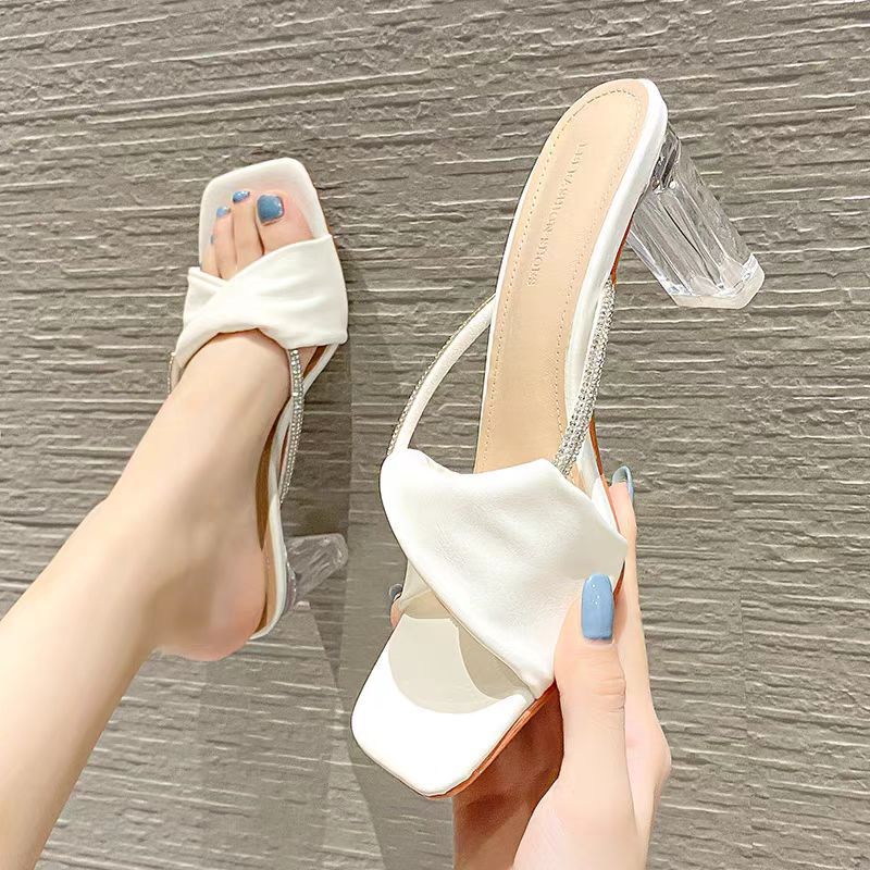 Giày Pha Lê Mẫu Mới Xăng Đan Nữ Cao Gót Dày Thời Trang Mùa Hè Đi Ra Ngoài Tiên Nữ Hot Trên Mạng Sexy Dép Pha Lê Giày Nữ