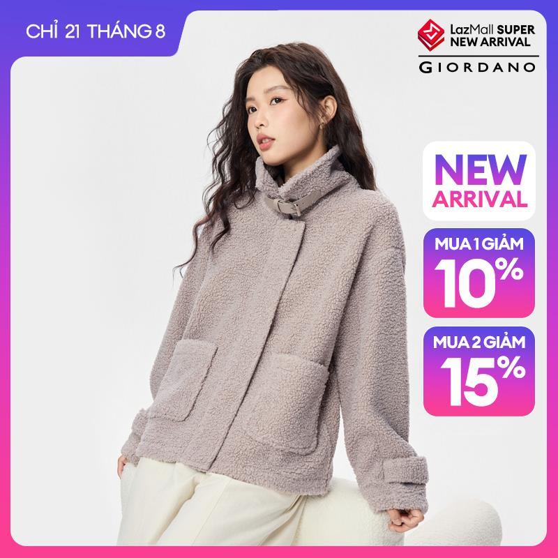 GIORDANO Women Jackets Sherpa Fleece Buckle Collar Jackets Zip Front Fashionable Casual Warm Relaxed Jackets 13376682