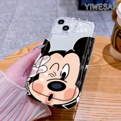 YIWESAN Casing Ponsel untuk OPPO A53 A32 A73 2020 A33 A53s A54 A55 5G A56 A55s A57 A77 2022 A57E A57s A77s A72 A73 A53 5G A36 A76 A96 A1K K9X K10 Case pola kartun Micky HP pelindung silikon lunak Softcase lensa penuh Casing transparan Kesing