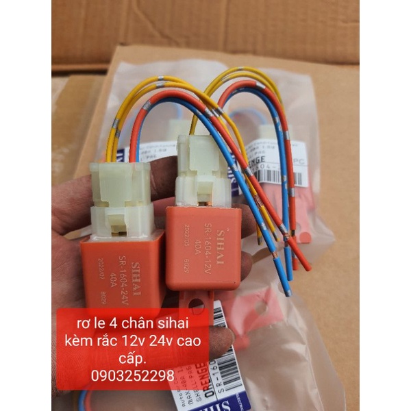 rơ le 4 chân kèm rắc sihai 12v 24v 40a chân song song