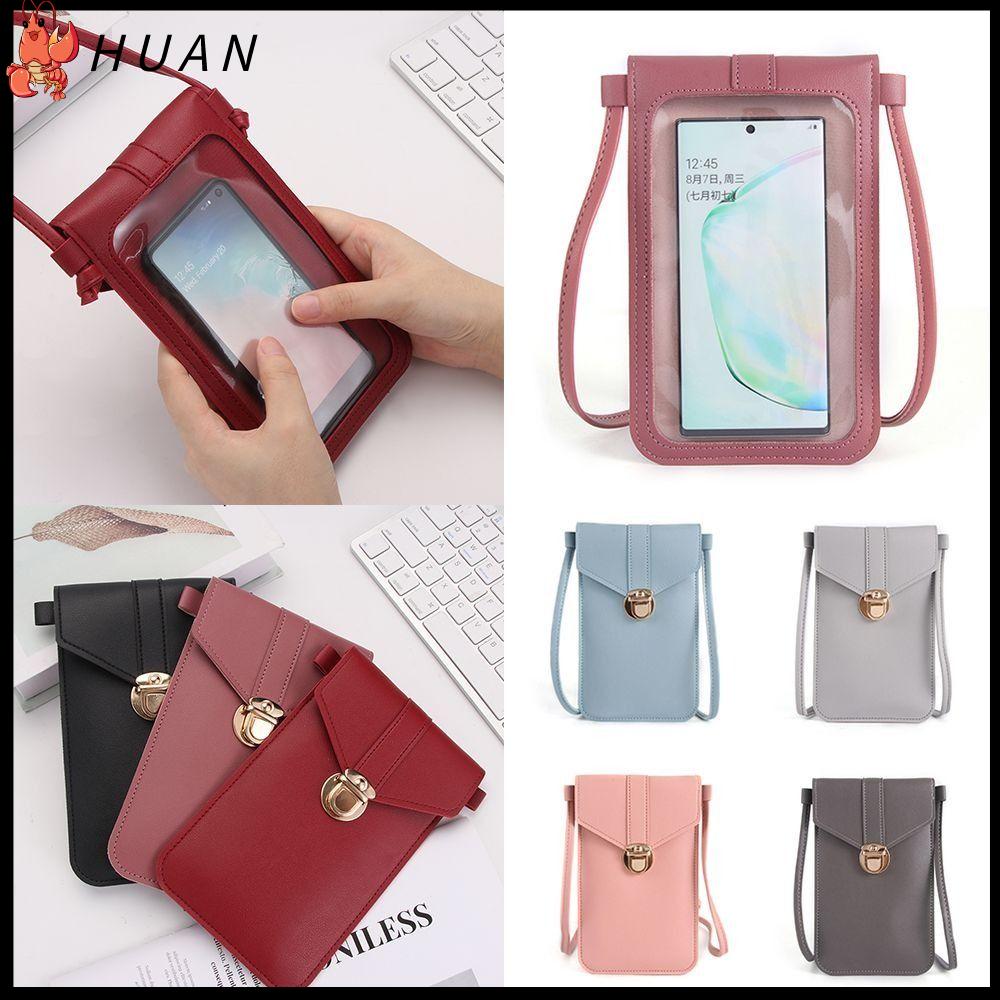 HUAN Màn hình cảm ứng Túi đựng điện thoại di động  Nhiều túi Chức năng Ví điện thoại đeo chéo Thời trang Da PU Giá đỡ điện thoại Nữ