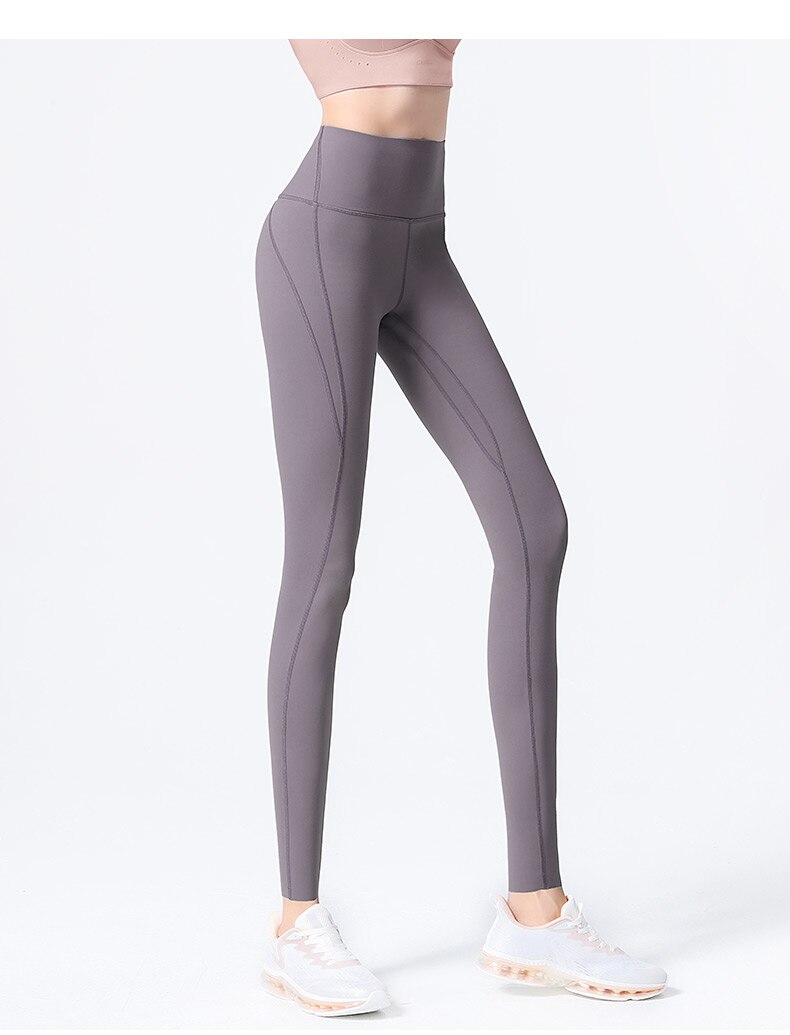 Pantaloni da yoga in lycra da donna color cammello e leggings da palestra senza cuciture