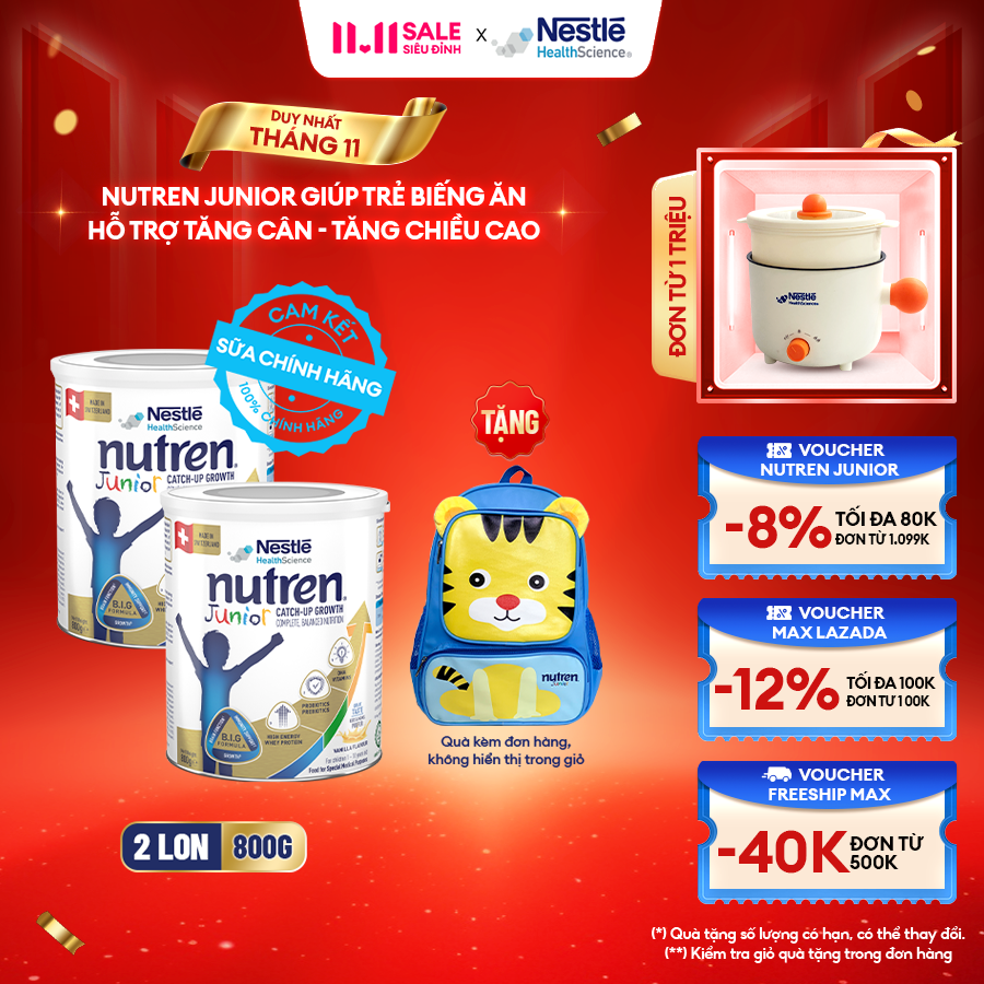 [Tặng Balo Con Cọp] Bộ 2 Sữa Bột NESTLÉ NUTREN JUNIOR Xuất Xứ Thụy Sĩ Công Thức BIG Hỗ Trợ Tăng Trưở