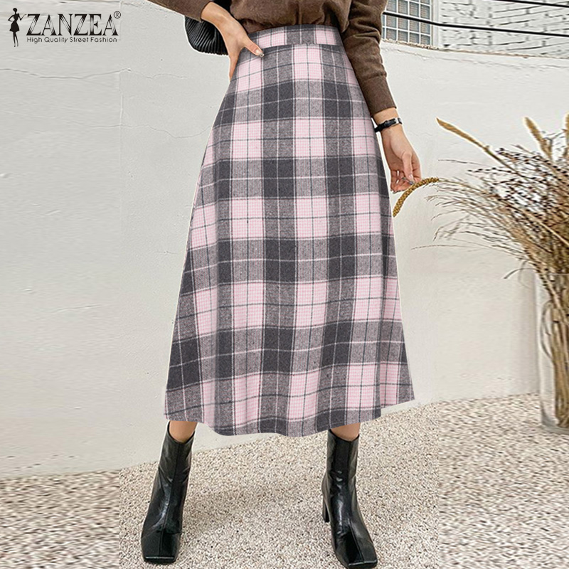 Elegant plaid midi clearance skirt