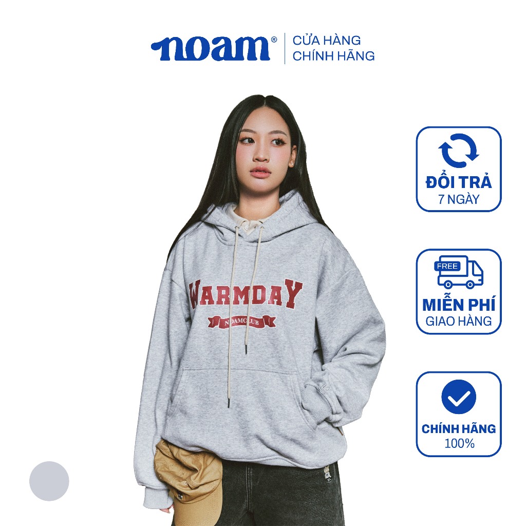 Áo Hoodie Unisex NOAM Warm Day Form rộng Vải nỉ lông cáo mềm mịn - Xám