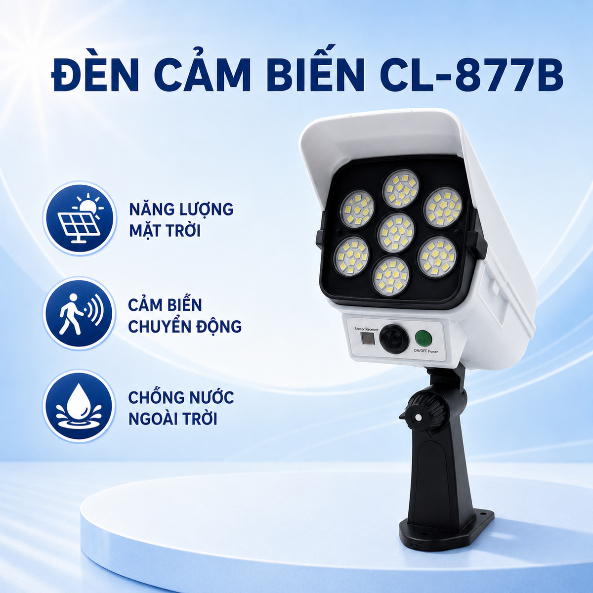 [Chống Trộm] Đèn Cảm Biến Chuyển Động Năng Lượng Mặt Trời Hình Camera 77 Đèn LED Chống Nước Tuyệt Đối CL-877B 180W