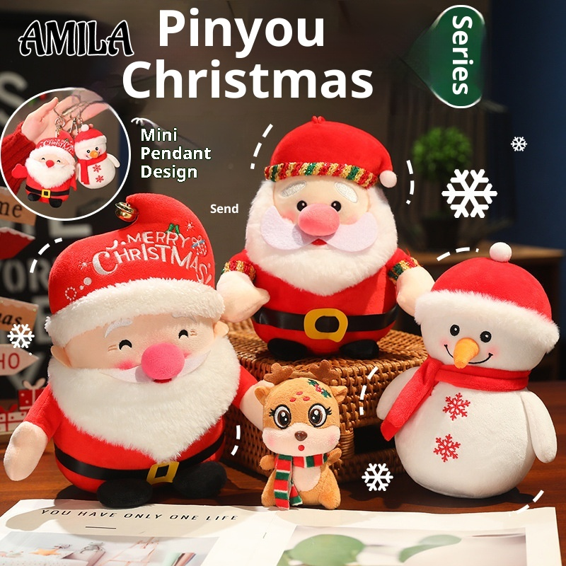 Amila Đồ chơi thú bông giáng sinh đáng yêu-Santa, người tuyết và tuần lộc búp bê cho trẻ em mềm và quà tặng lễ hội