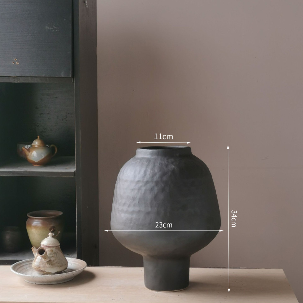 Povasa Vintage Vase Wabi-Sabi Style Coarse Ceramic Jar New Chinese Style Handmade Homestay Ornament Zen-Style Simple Hotel Homestay Decor