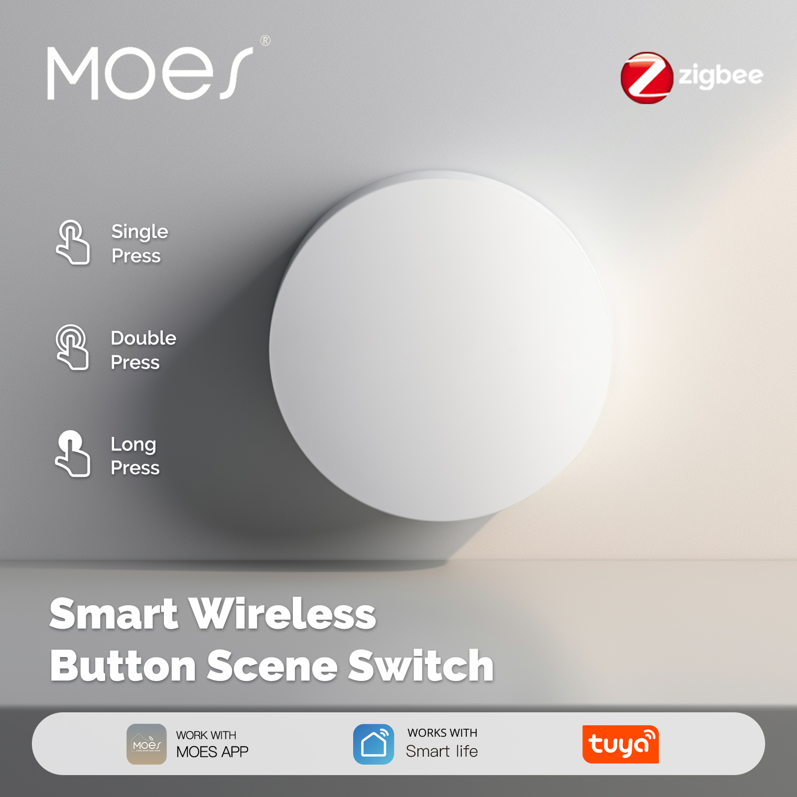 MOES Tuya ZigBee Smart Wireless Button Scene Switch Mobile Setting Wireless Remote Controller Multi-scene Linkage BatteryPowered ราคา 539 บาท*ส่งฟรี