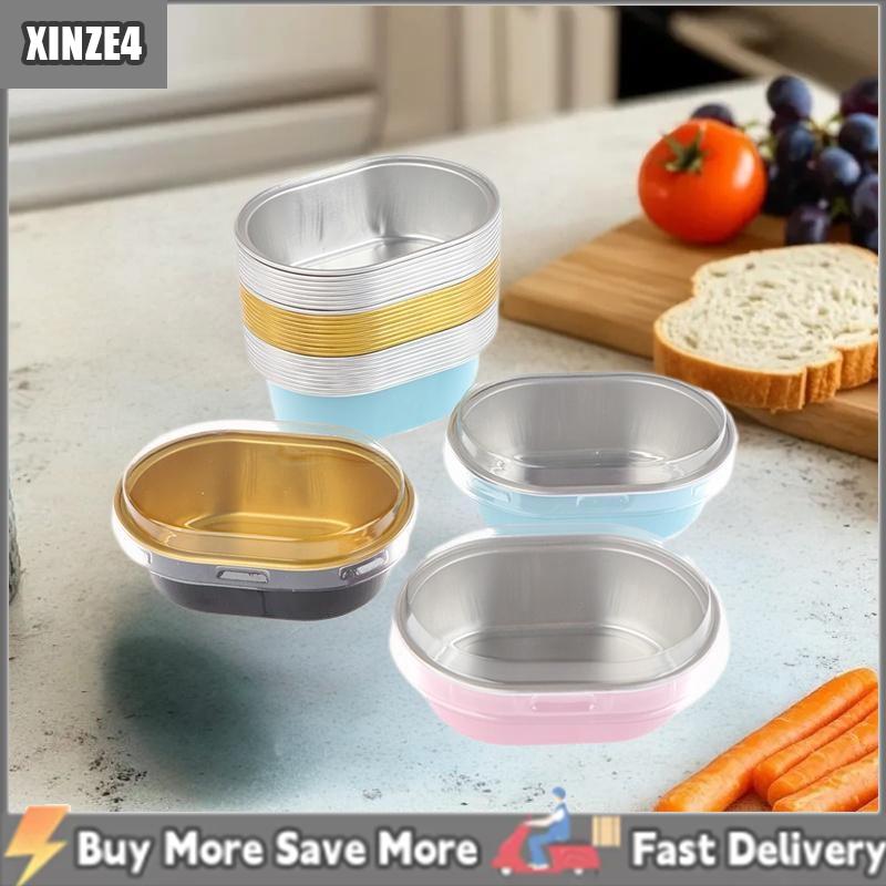 [COD] XINZE4 10pcs nhôm lá mỏng bánh container cupcakes Chảo lót với nắp đậy chịu nhiệt lá nướng ly dễ dàng để sử dụng công cụ nhà bếp