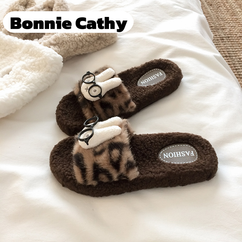 Bonnie Cathy Women's Cotton Slippers Cute Cartoon Fluffy Slippers Home Warm Non-Slip Platform Indoor Cotton Slippers Cotton Slippers ราคา 91 บาท*ส่งฟรี