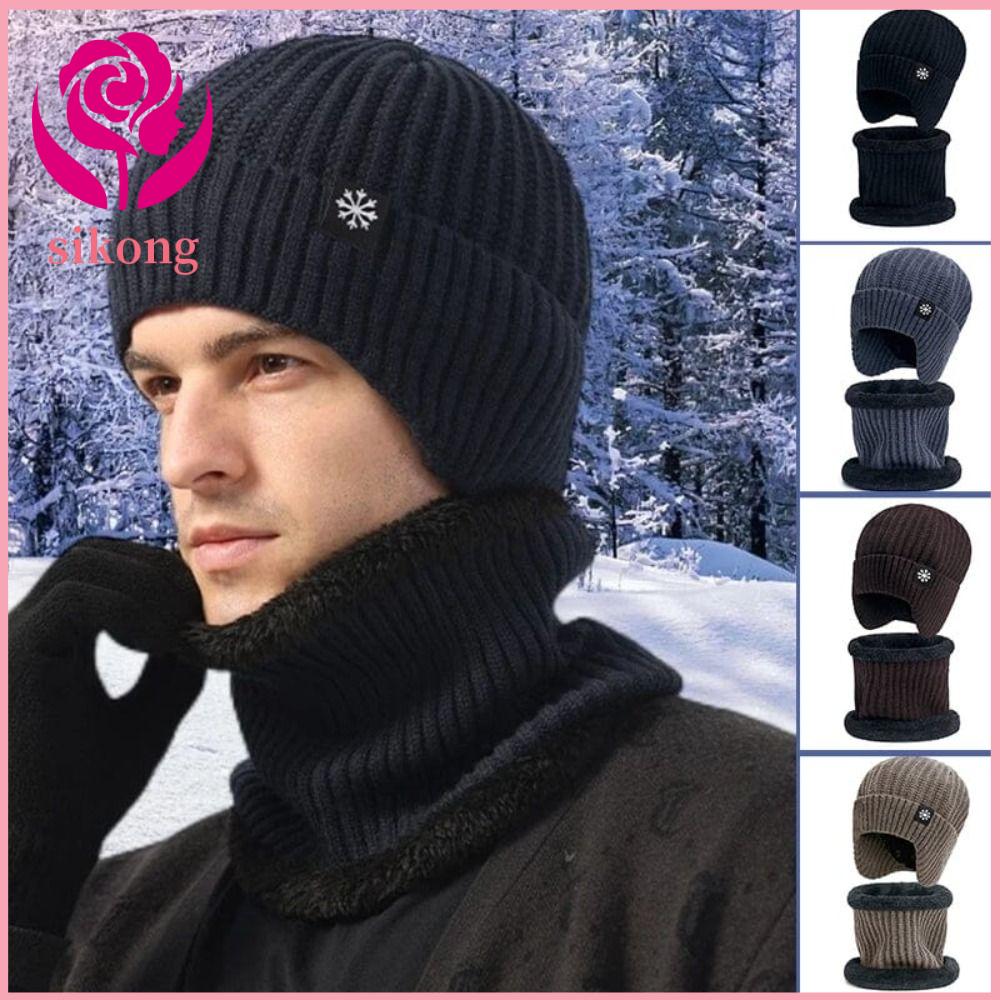 SIKONG Cổ lông cừu dày Mũ Dệt Kim mùa đông Chống lạnh Chống gió Mũ Beanie ấm áp Mới Unisex Mũ mùa đông đạp xe ngoài trời